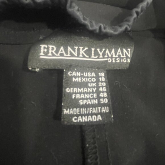 Frank Lyman Black Faux Wrap Midi Dress Lace Trim ¾ Sleeve Ruffle Cocktail Sz 18 - Picture 8 of 9